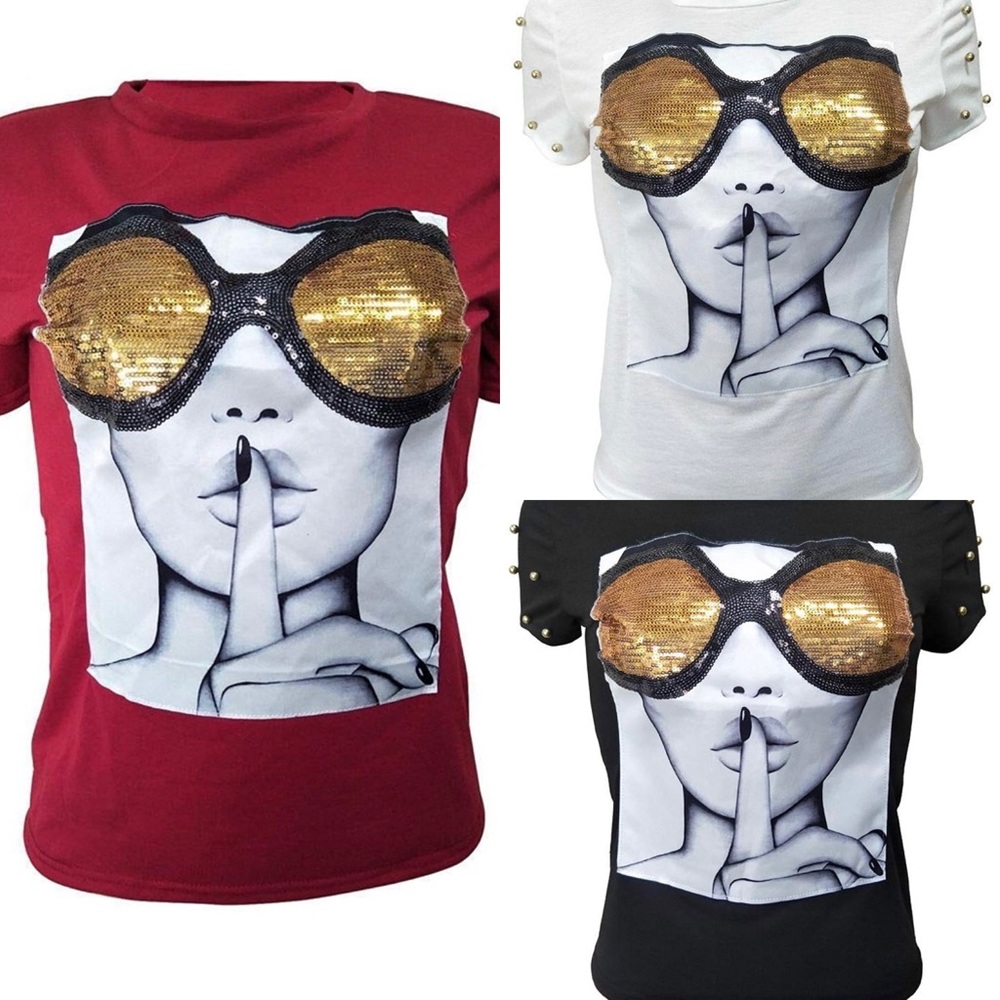 Sssssh!!!! Sequin T-shirt with Gold embellishments